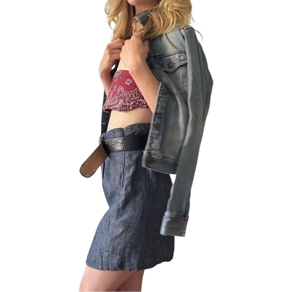 Vintage Y2K Blue Chambray Denim High Waist Mini Skirt Matching Tie Belt Small - Picture 9 of 16